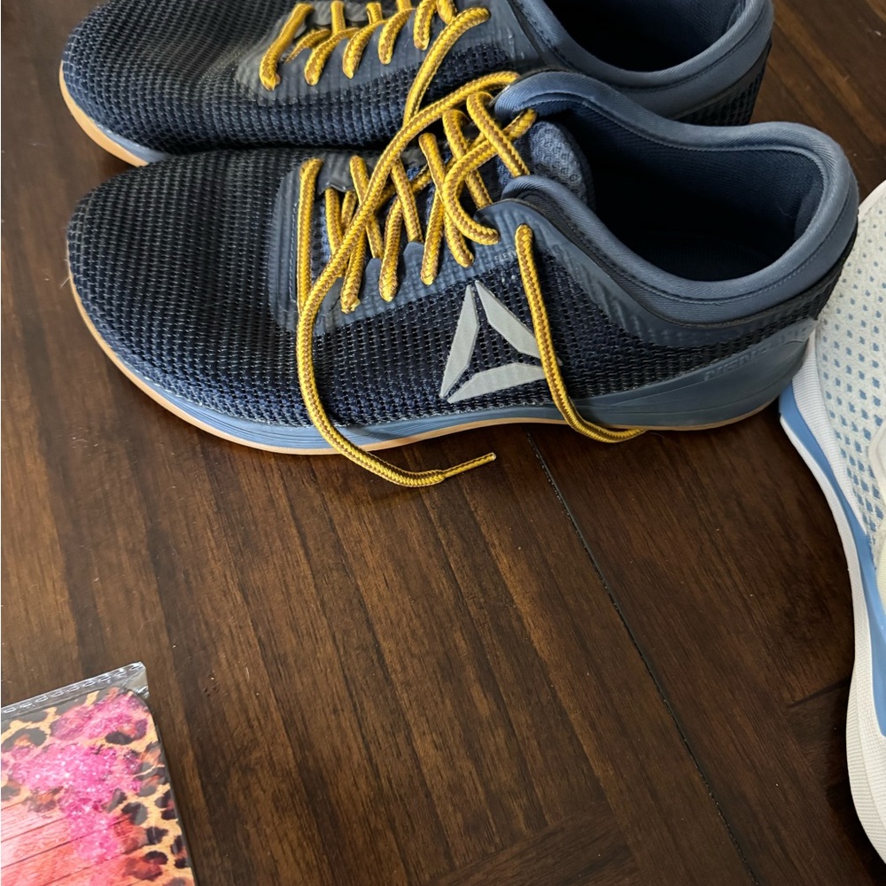 Reebok Dark Blue Trainers with Mustard Laces